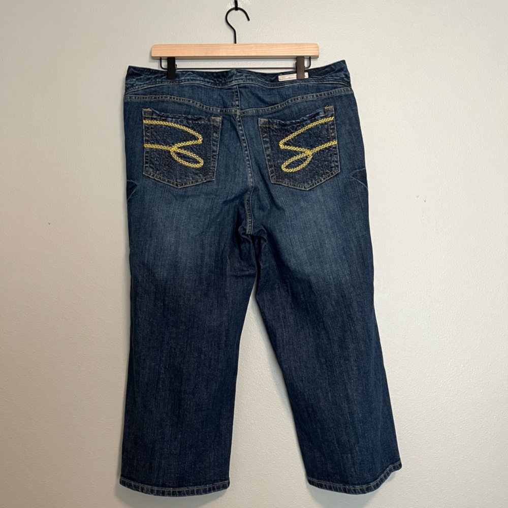 Seven7 -  RARE Y2K Vintage Wide Leg Crop Gold Embroidered Blue Jean - Size 18 - Picture 4 of 11